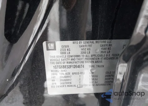 2015 GMC Canyon Sle from USA, damaged, VIN 1GTG6BE32F1264674